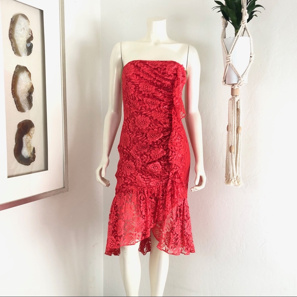 Vintage 1980s Size M Lace Overlay Strapless Dress